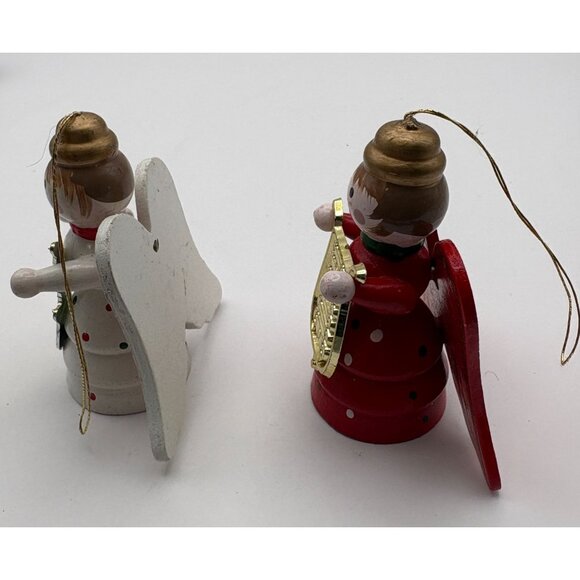 Wooden Angel Musicians Christmas Tree Ornaments Vintage Guitar Lyre Players - Picture 7 of 9